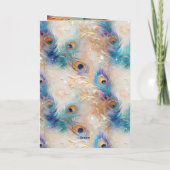 White Aqua Gold Peacock Feathers Karte (Rückseite)