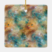 White Aqua Gold Peacock Feathers Keramikornament (Rückseite)