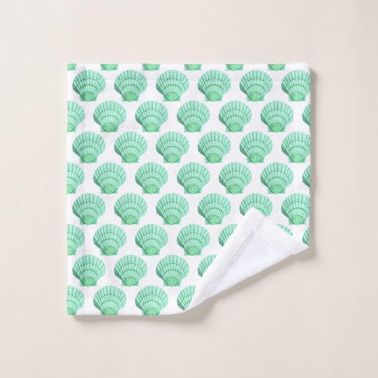 WHITE AQUA GREEN SEASHELL BADEZIMMER TOWEL SET (Waschlappen)