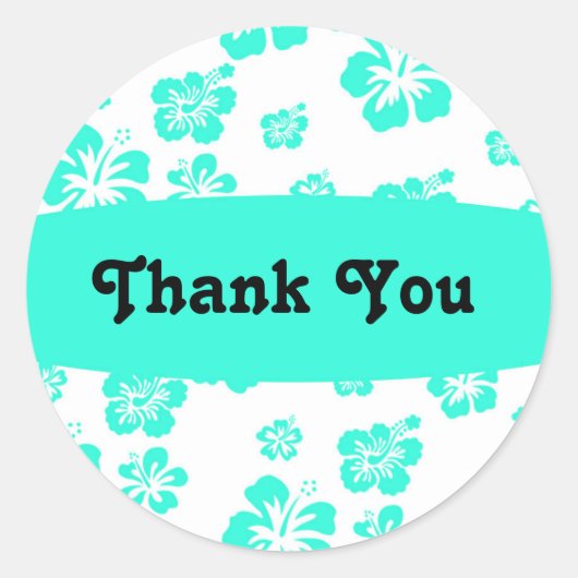 White & Aqua Hibiskus Blume Blumenaufkleber mit Pa Runder Aufkleber (Vorderseite)