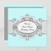 White Aquamarin Blue 16 . Geburtstag Party Einladung (Vorne/Hinten)