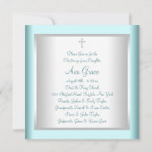 White Aquamarin Blue Baby Taufe Christening Einladung (Rückseite)