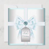 White Aquamarin Blue Baby Taufe Christening Einladung (Vorderseite)
