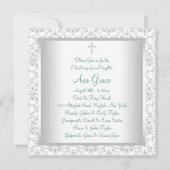 White Aquamarin Blue Damask Baby Taufe Christening Einladung (Rückseite)