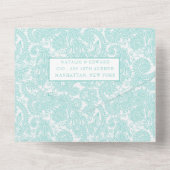 White Aquamarin Filigree Paisley Henna Wedding RSV All In One Einladung (Rückseite)