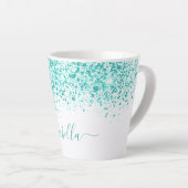 White aquamarin Glitzer Sea Green Namensskript Milchtasse (Rechte Ecke)