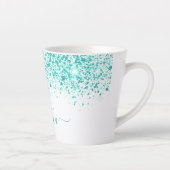 White aquamarin Glitzer Sea Green Namensskript Milchtasse (Rechts)