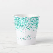 White aquamarin Glitzer Sea Green Namensskript Milchtasse (Vorderseite)