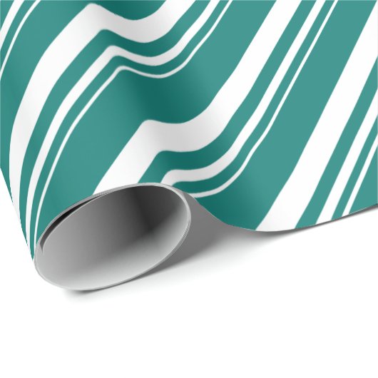 White Aquamarin Green Candy Stripe Holiday Geschenkpapier (Rolleneckpunkt)
