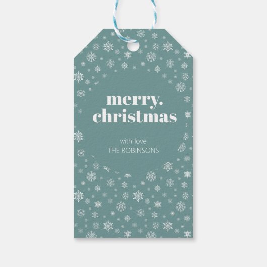 White Aquamarin Green Frohe Weihnachts-Schneeflock Geschenkanhänger (Rückseite)