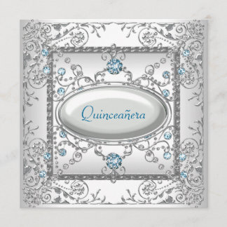 White Aquamarin Quinceanera Einladung