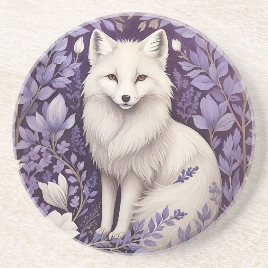 White Arctic Fox Lavender William Morris Blume Getränkeuntersetzer (Vorne)