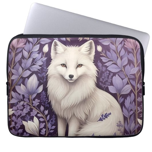 White Arctic Fox Lavender William Morris Blume Laptopschutzhülle (Vorderseite)