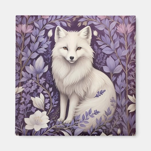 White Arctic Fox Lavender William Morris Blume Magnet (Vorne)