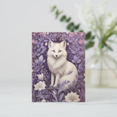 White Arctic Fox Lavender William Morris Blume Postkarte (Stehend Vorderseite)