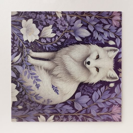 White Arctic Fox Lavender William Morris Blume Puzzle (Horizontal)