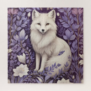 White Arctic Fox Lavender William Morris Blume Puzzle