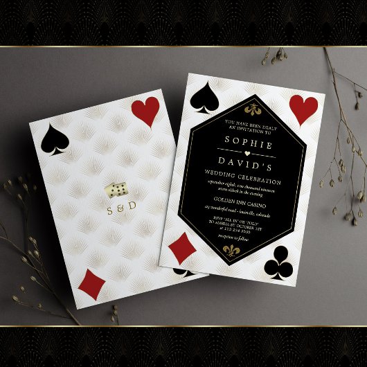 White Art Deco Gatsby Casino Vegas Poker Hochzeit Einladung