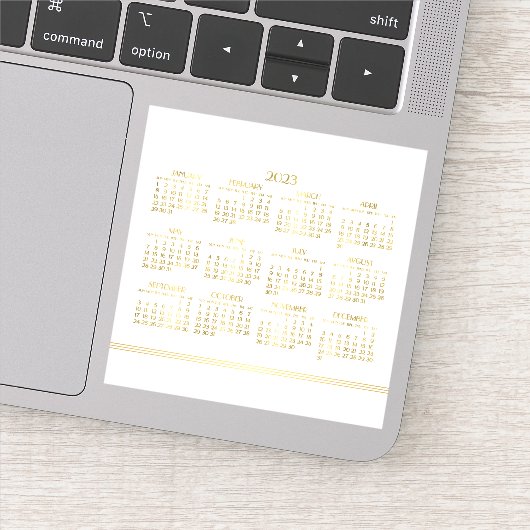 White Art Deco Gold Jährlicher Kalender 2023 Aufkleber (Detail)