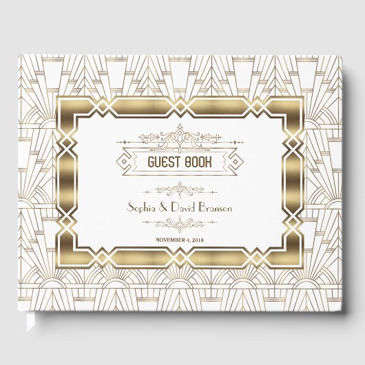 White Art Deco Great Gatsby 1920s Style Wedding Gästebuch (Vorderseite)
