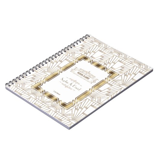 White Art Deco Great Gatsby Hochzeitsplaner der 19 Notizblock (Linke Seite)