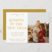 White Art Deco Modernes Foto Neujahr Verlobung Ankündigung (Vorne/Hinten)