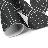 White Art Deco Muster auf schwarz Geschenkpapier (Rolleneckpunkt)