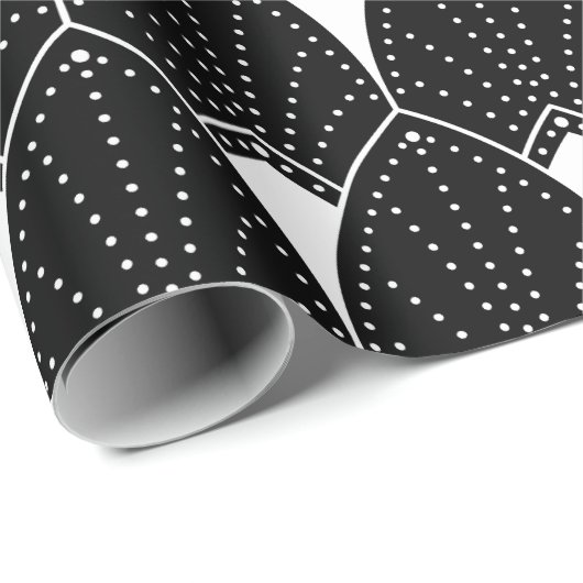 White Art Deco Muster auf schwarz Geschenkpapier (Rolleneckpunkt)