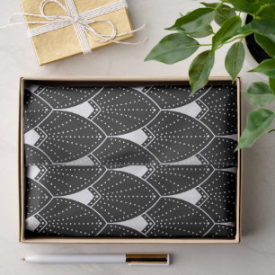 White Art Deco Muster auf schwarz Seidenpapier