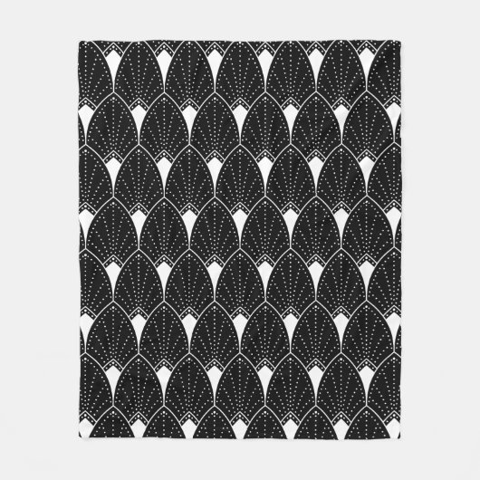 White Art Deco Pattern On Black Background Fleecedecke (Vorderseite)