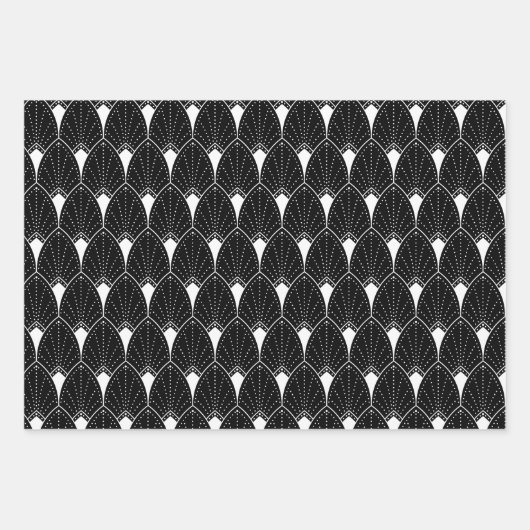 White Art Deco Pattern On Black Geschenkpapier Set (Vorderseite)