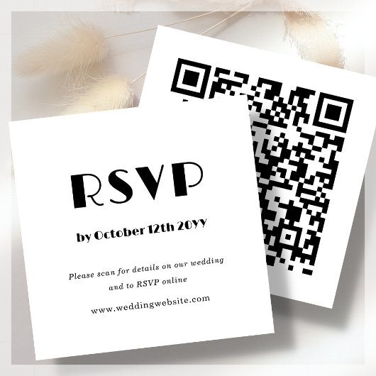 White Art Deco | QR-Code | HochzeitsrSVP Begleitkarte