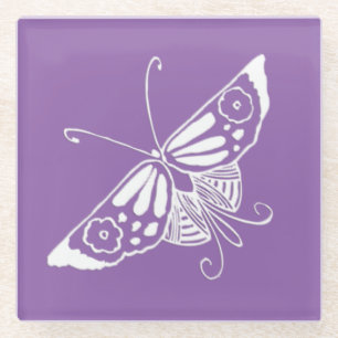 White Art Deco Schmetterling - Individueller Hinte Glasuntersetzer