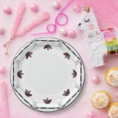 White Art Deco - Schwarz, Silber, Violet Trauben - Pappteller (Party)
