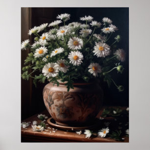 White Aster Blumen Art Print Poster