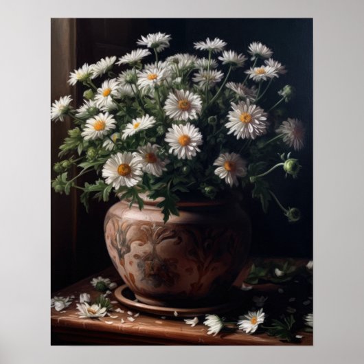 White Aster Blumen Art Print Poster (Vorne)