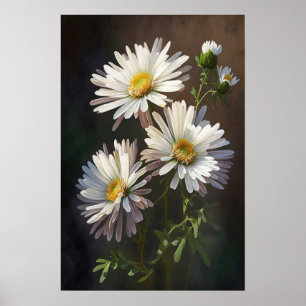 White Aster Blumen Art Print Poster