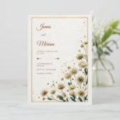 White Astrantia Gold Gilded Wedding Einladung (Stehend Vorderseite)