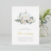 White Autumn Pumpkin Green Engagement Party Folieneinladung (Stehend vorne)