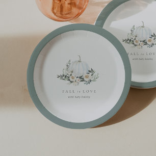 White Autumn Pumpkin Greenerenery Baby Shower Pappteller