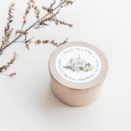 White Autumn Pumpkin Greenery Monogram Fevor Runder Aufkleber