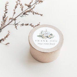 White Autumn Pumpkin Greenery Vielen Dank für Ihre Runder Aufkleber