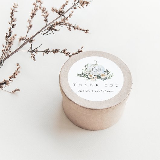 White Autumn Pumpkin Greenery Vielen Dank für Ihre Runder Aufkleber