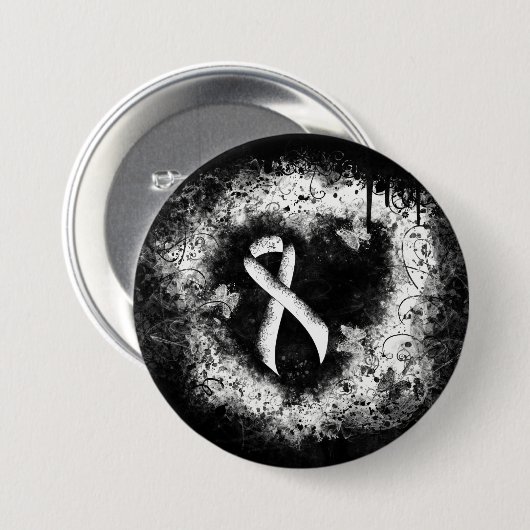 White Awareness Ribbon Grunge Herz Button (Vorne & Hinten)