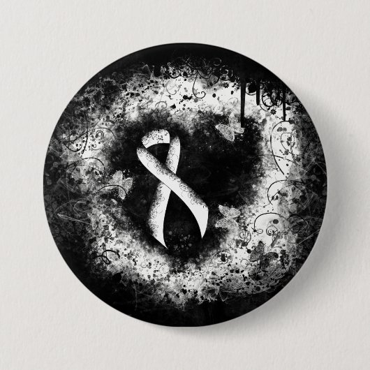 White Awareness Ribbon Grunge Herz Button (Vorderseite)
