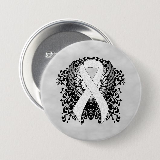 White Awareness Ribbon mit Flügeln Button (Vorne & Hinten)