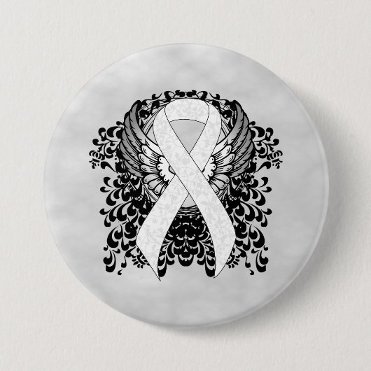 White Awareness Ribbon mit Flügeln Button (Vorderseite)