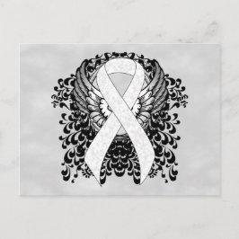 White Awareness Ribbon mit Flügeln Postkarte