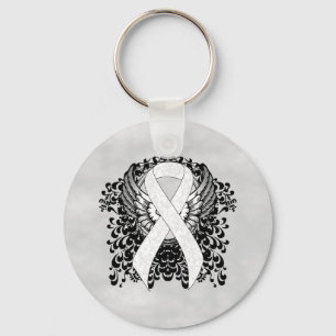 White Awareness Ribbon mit Flügeln Schlüsselanhänger