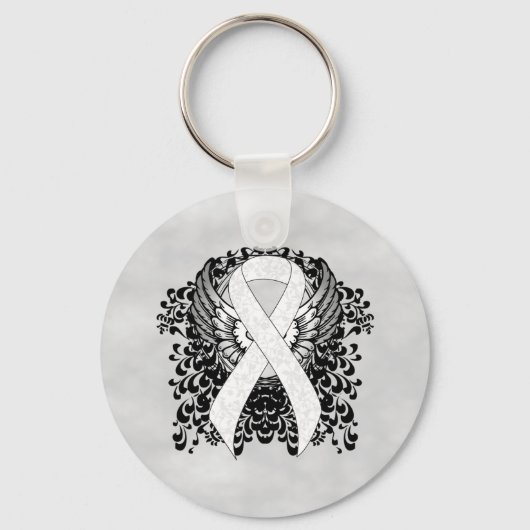 White Awareness Ribbon mit Flügeln Schlüsselanhänger (Vorderseite)
